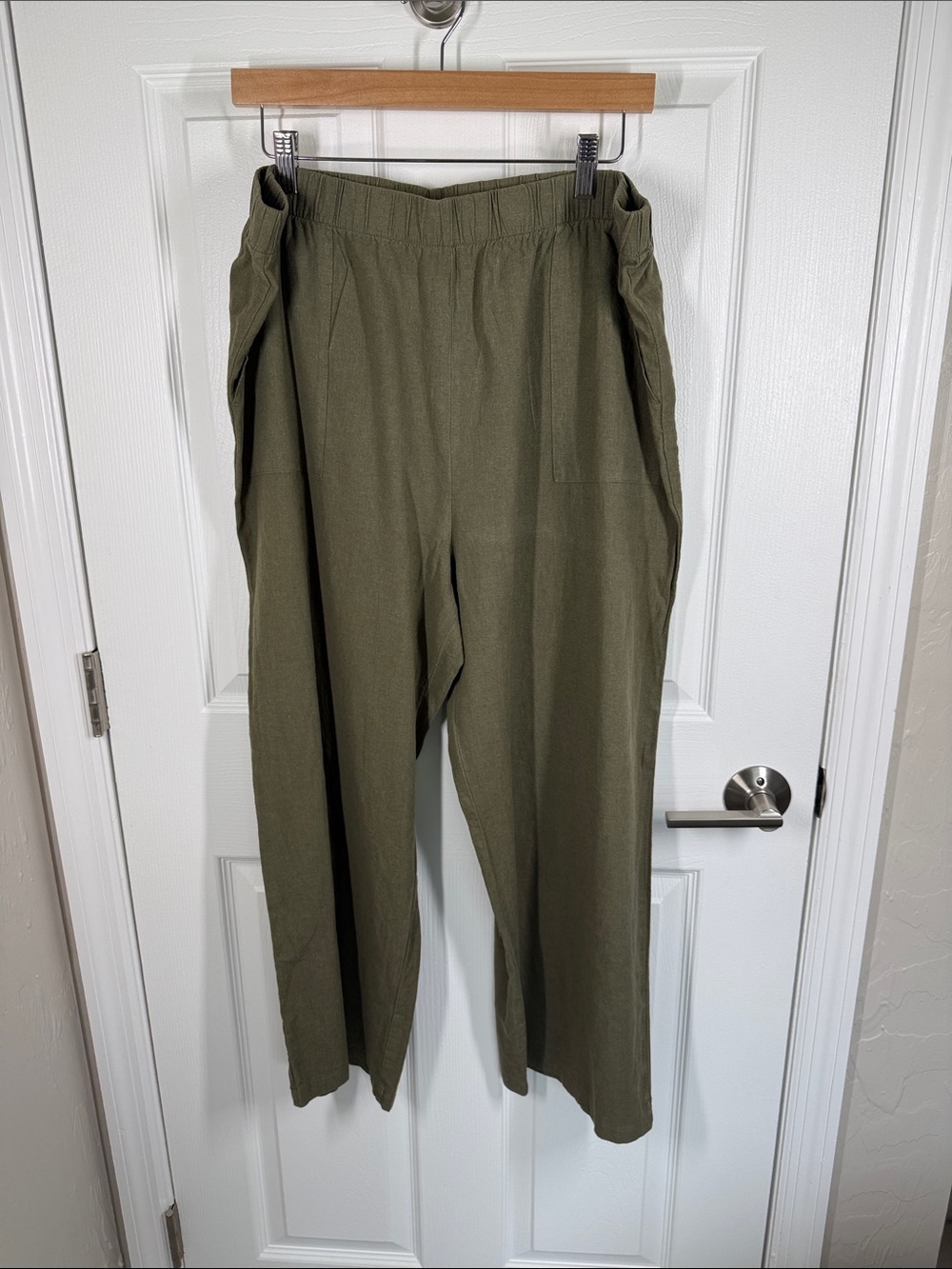 Felina wide leg cropped elastic waist linen and cotton blend pants size XL